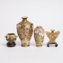 A Group of Four Satsuma Vessels, Meiji Period and Later, tallest height 7.1 in — 18 cm (4 Pieces)