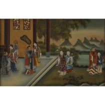 A Chinese Reverse Painting of Immortals Celebrating Longevity, 20th Century, 二十世纪 群仙祝寿图玻璃画镜, frame 2