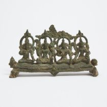 A Small Pala Bronze Group of Bhairava and Three Matrikas, Northeastern India, 10th-12th Century, len