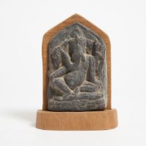 A Small Pala Black Schist Stele of Ganesh, 8th Century, 八世纪 印度 象鼻神片岩小像, stele height 5.7 in — 14.5 c