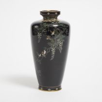 Attributed to Hayashi Kodenji Workshop, A Cloisonné Enamel 'Birds and Wisteria' Vase, Meiji Period (