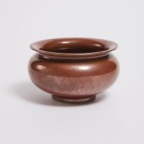 An Unusual Speckled Red-Glazed Washer, Kangxi Mark, 19th Century, 清 十九世纪 康熙款红釉水洗, diameter 4.7 in —