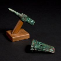 A Bronze Prehistoric Tool, Together With a Bronze Chisel, Attributed to Erligang Culture, 16th-14th
