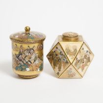 A Satsuma Faceted Covered Jar, Signed Hotoda, Together With a Covered Cup, Meiji Period (1868-1912),