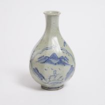 A Korean Blue and White Faceted 'Landscape' Octagonal Vase, Joseon Dynasty, 19th Century, 朝鲜 十九世纪 青花