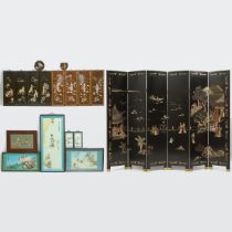 A Chinese Six-Panel Floor Screen, Together With Fourteen Inlaid Hanging Panels, 20th Century, 二十世纪 六