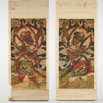 A Pair of Large Paintings of Temple Guardians (Nio), Meiji Period (1868-1912), 日本 明治晚期 金刚力士像一对两幅, ea