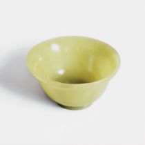 A Rare Yellow Jade Bowl, 18th Century, 清 十八世纪 黄玉光素盌, depth 3.8 in — 9.7 cm