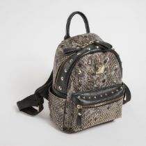 MCM Stark Visetos Snakeskin Print Embossed And Studded Leather Mini Backpack, #Z8368; zippered inter