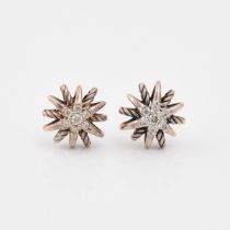 Pair Of David Yurman Sterling Silver Stud Earrings, each set with 7 small brilliant cut diamonds