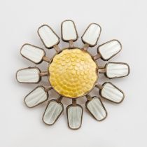 Aksel Holmsen Norwegian Sterling Silver Pin, formed as a sunflower and decorated with enamel