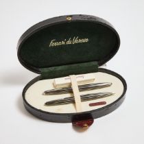 Ferrari Da Varese Italian Fountain And Ballpoint Pen Set, in sterling silver and black enamel bodies