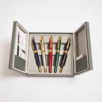 Set Of 5 Quill Pens, comprising a fountain pen, a roller ball pen, and 3 ballpoint pens with various