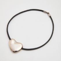 Costin Lazar Sterling Silver Heart-Shaped Pendant, suspended on a leather and sterling silver neckla