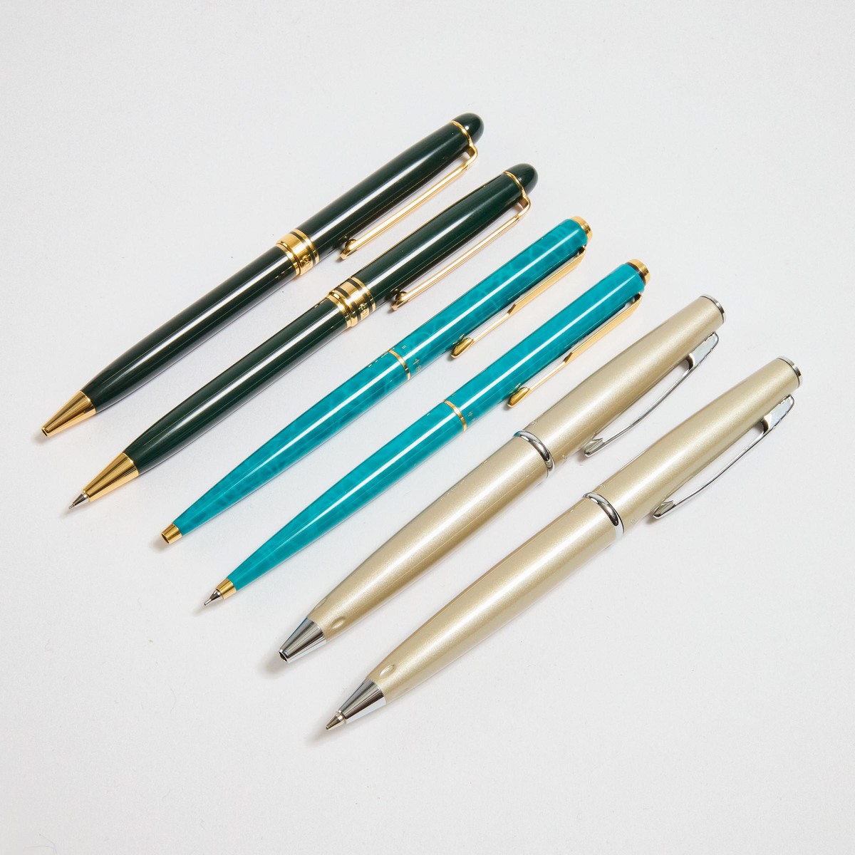 Two Parker Ballpoint Pen And Mechanical Pencil Sets, with turquoise and metallic lacquer bodies; tog
