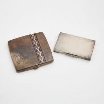 Two Small Silver Cases, the first an 800 grade silver cigarette case (3.1" sq.) decorated with ename