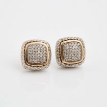 Pair Of 'Effy' Sterling Silver And Gold Earrings, set with small single cut diamonds