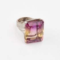 Sterling Silver Ring, set with a synthetic emerald cut ametrine (21.9mm x 18.6mm)