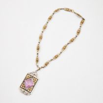 Rodi & Wienenberger German Silverplated Necklace, set with a cut glass panel and decorated with enam