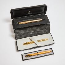 Three Various Parker Pens, including a Sonnet ballpoint in a gold-filled body; an Ellipse fountain p