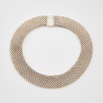 Sterling Silver Mesh Link Collar Necklace, w. 1.0"