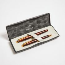 Parker Ellipse Fountain Pen And Ballpoint Pen, lacquer bodies; 18k gold nib; in the original box