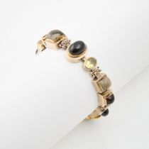 Michael Dawkins Sterling Silver Link Bracelet, set with citrine, onyx and hardstones