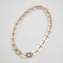 Birks Sterling Silver Necklace, with an open square link design, completed with a toggle clasp