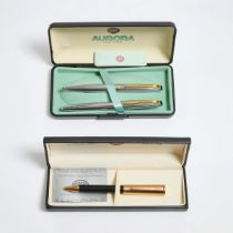 Aurora Ballpoint Pen And Pen Set, comprising a fountain pen and ballpoint pen set in chrome bodies w