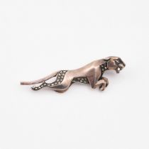 Art Deco Style Sterling Silver Panther Pin, set with marcasites