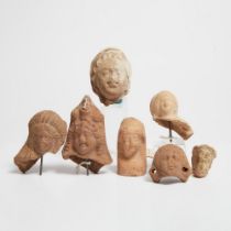 Seven Head Fragments, Various Cultures, 250 B.C. - 400 A.D., various sizes, tallest height 3.3 in —