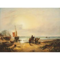 John Wilson Carmichael (1800-1868), SCENE AT HASTINGS BEACH, 11.9 x 15.9 in — 30.3 x 40.5 cm