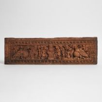 Indian Relief Carved Hardwood Door Lintel Panel, 19th century, 8.1 x 28.5 in — 20.5 x 72.4 cm