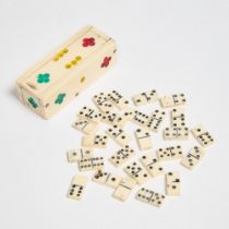 Cased Miniature Set of Bone Dominos, early 20th century, 1 x 2.8 x 1 in — 2.5 x 7 x 2.5 cm