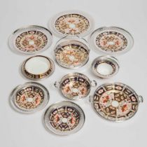Group of Royal Crown Derby 'Imari' (2451) Pattern Silver Mounted Table Wares, 20th century, largest