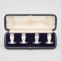 Four Edwardian Silver Novelty Owl Place Card Holders, Sampson Mordan & Co., Chester, 1904, height 12