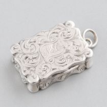 Victorian Silver Shaped Rectangular Vinaigrette, James Fenton, Birmingham, 1858, length 1.2 in — 3.1