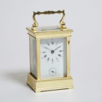 French Lacquered Brass Carriage Alarm Clock by L'Epee 1839, mid-late 20th century, handle down heigh