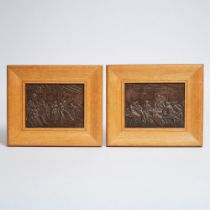 Pair of Bronze Relief Plaques Depicting Continental Tavern Scenes, early 20th century, each panel 5.