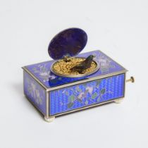 Swiss Enamelled Silver Singing Bird Box, c.1920, 1.7 x 3.5 x 2.2 in — 4.3 x 9 x 5.5 cm