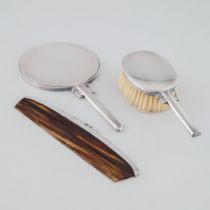 Danish Silver Mounted Hand Mirror, Hair Brush and Comb, #250A, Harald Nielsen for Georg Jensen, Cope
