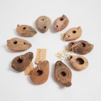 Ten Roman Levantine Pottery Oil Lamps, 1st-3rd centuries A.D., longest length 4 in — 10.2 cm (10 Pie