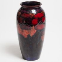 Moorcroft Flambé Pansy Vase, c.1925, height 10 in — 25.3 cm