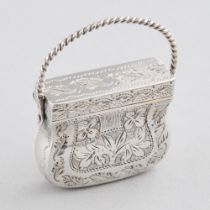 William IV Silver Purse Form Vinaigrette, Gervase Wheeler, Birmingham, 1835, height 1.3 in — 3.3 cm