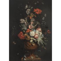 Attributed to Jan van Huysum (1682–1749), FLOWERS IN A TERRACOTTA VASE, signed "J. Van Huysum f" on