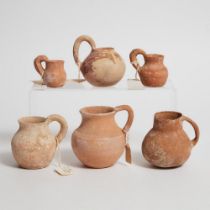 Six Levantine Pottery 'Dipper' Juglets, Early Bronze Age, 3300-2900 B.C., various sizes, tallest hei