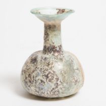 Large Roman Pale Turquoise Glass Funnel Mouth Bottle, 3rd-4th century A.D., height 4.7 in — 12 cm