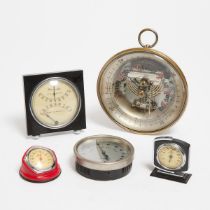 Group of Five Meteorological Instruments, mid 20th century, largest diameter 6.75 in — 17.1 cm (5 Pi