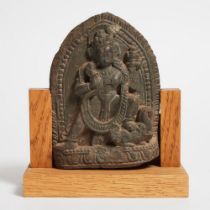 Indo-Nepalese Grey Schist Stele of a Hindu Deity, Possibly Kali, Pala Period, 10th-12th century, sto