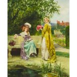 Henry John Yeend King (1855-1924), TWO LADIES COLLECTING FLOWERS FROM THE GARDEN, signed, 30.3 x 24.